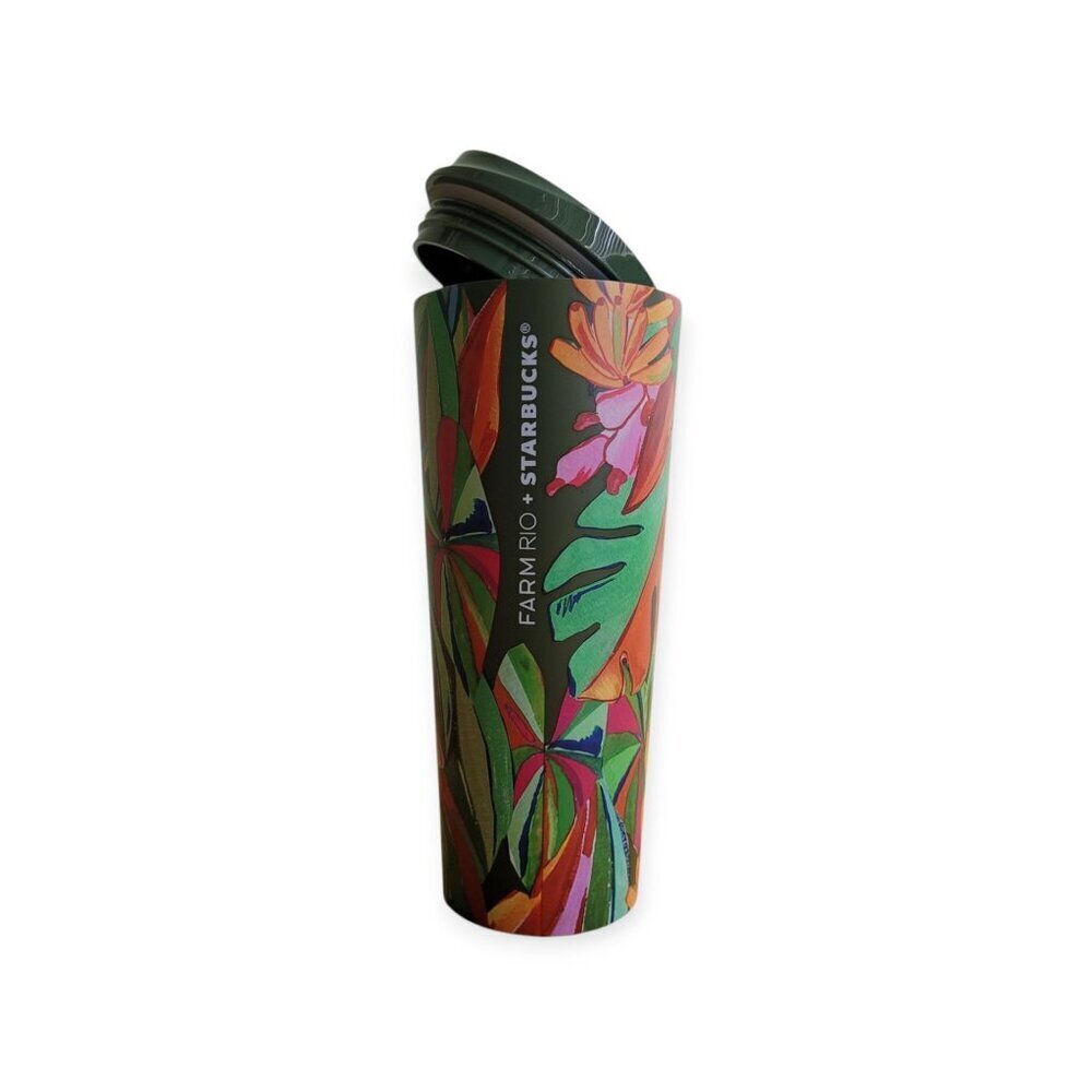 Starbucks FARM Rio Banana Leaves 16oz Stainless Steel Tumbler NWT Tropical Print